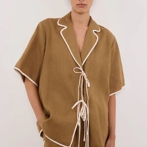 NWT DISSH Von Linen Tie Front Shirt in Fern Brown US 8